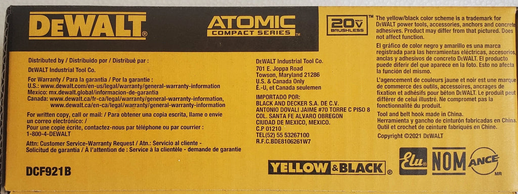 Dewalt DCF921B ATOMIC 20-Volt MAX Cordless Brushless 1/2 in. Impact Wrench (Tool-Only)