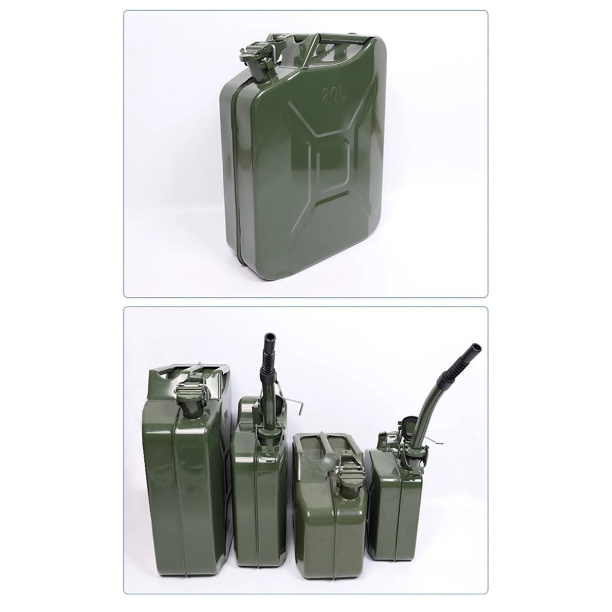 EUBUY 20L Green Metal Jerry Can Store Container with Fixed Spout for Petrol Oil Water Alcohol