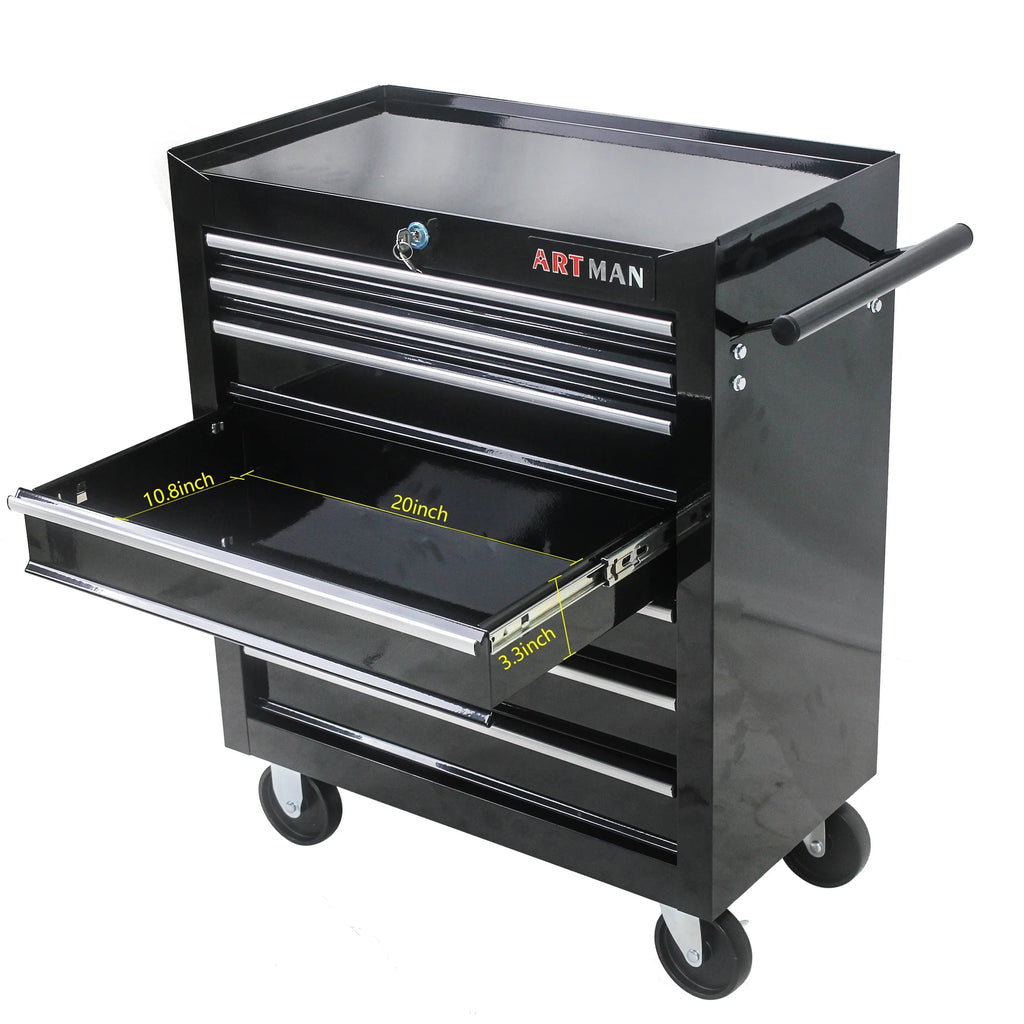 Aukfa Tool Chest, 24.5 in 7 - Drawer Steel Rolling Tool Box on Wheels for Workshop Garage, Red