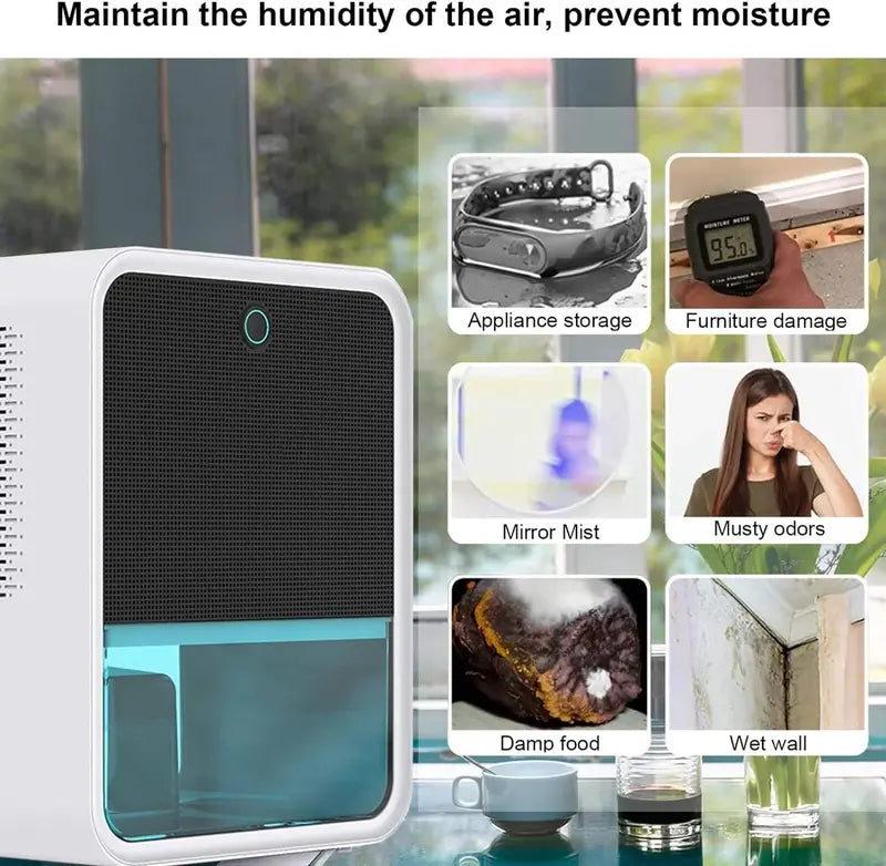 Compact Bedroom Dehumidifier  2.2L Tank, Built-In Hygrometer & RGB LED Display