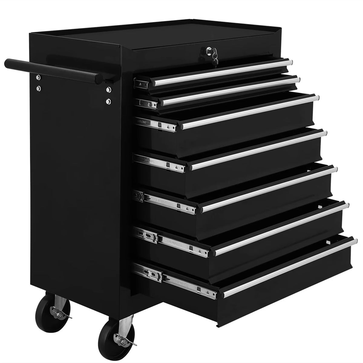 Aukfa Tool Chest, 24.5 in 7 - Drawer Steel Rolling Tool Box on Wheels for Workshop Garage, Red