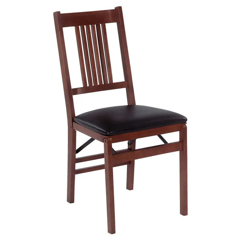 Stakmore True Mission Folding Chair, Set of 2, Fruitwood with Black Vinyl Seat