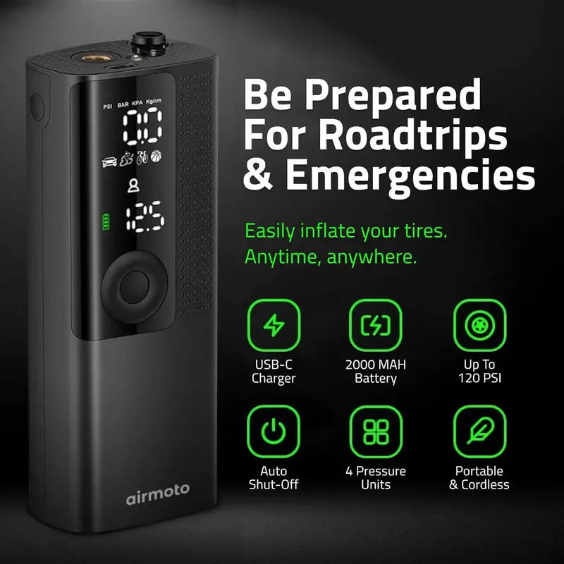 Dual-Pack Portable Air Compressor Power Kit  Cordless Tire Inflator Bundle with Home & On-the-Go Charging Accessories