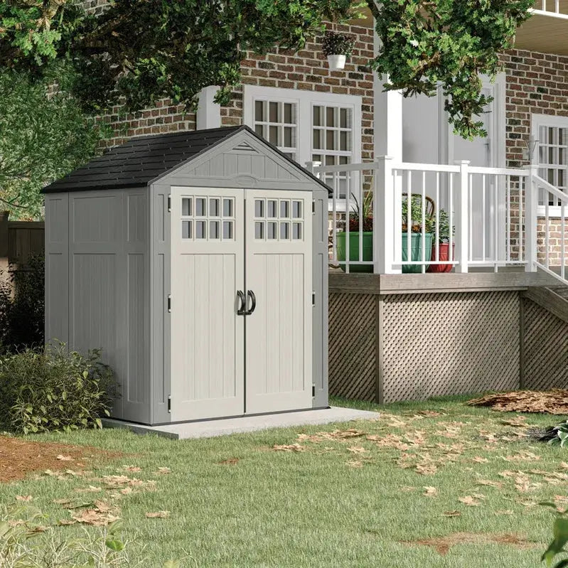 Suncast 6 ft. x 5 ft. Compact Resin Storage Shed – Low-Maintenance Backyard Organizer
