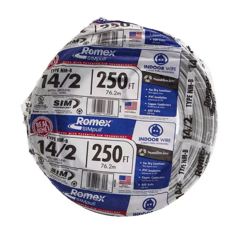 Southwire 250-Foot 14/2 NM-B Romex Cable — SIMpull® Cu, Indoor Residential Wiring