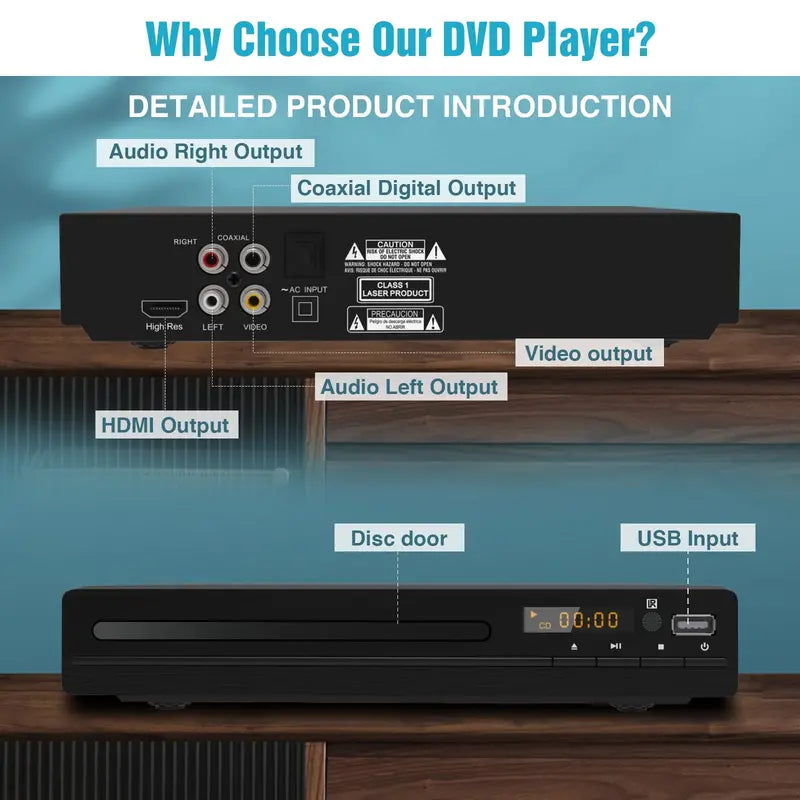 DR. J 1080P Upscaling DVD Player with HDMI, USB, Multi-Format Support, Anti-Shock for TV & Home Theater