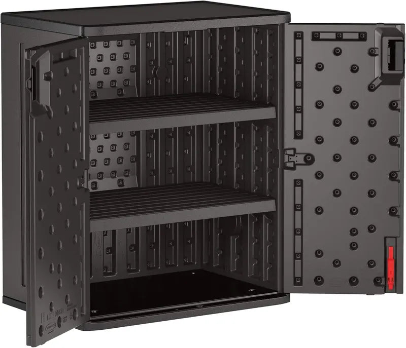 Suncast Heavy-Duty 9 cu. ft Resin Storage Cabinet – Lockable, Reinforced Shelves, USA-Made Garage or Workshop Organizer in Black