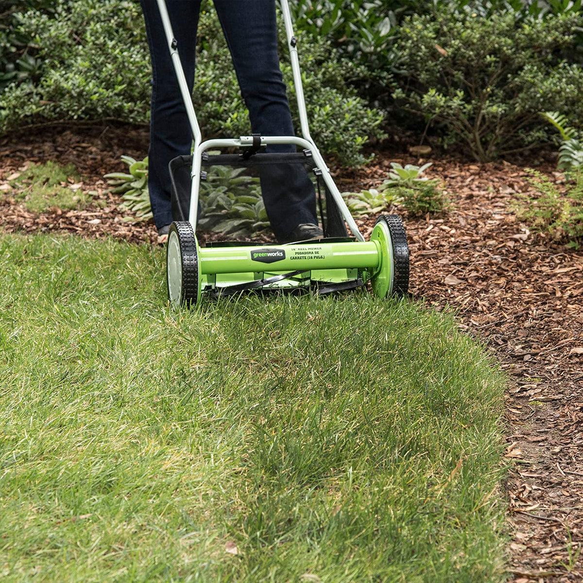 Greenworks 16-Inch Reel Lawn Mower with Grass Catcher 25052 .Black/Green . 47"D x 22"W x 29.75"H💝 Last Day For Clearance