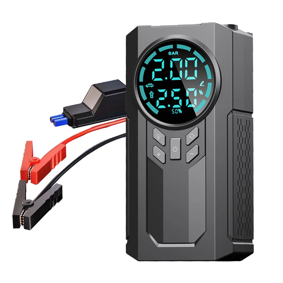 COFEST Car Inflator Battery Jump 2-in-1 1000A Emergency Start Power Supply 12V Battery Pack Battery Booster Jump Box Portable Charger Jumper Cables LED Display Screen Black