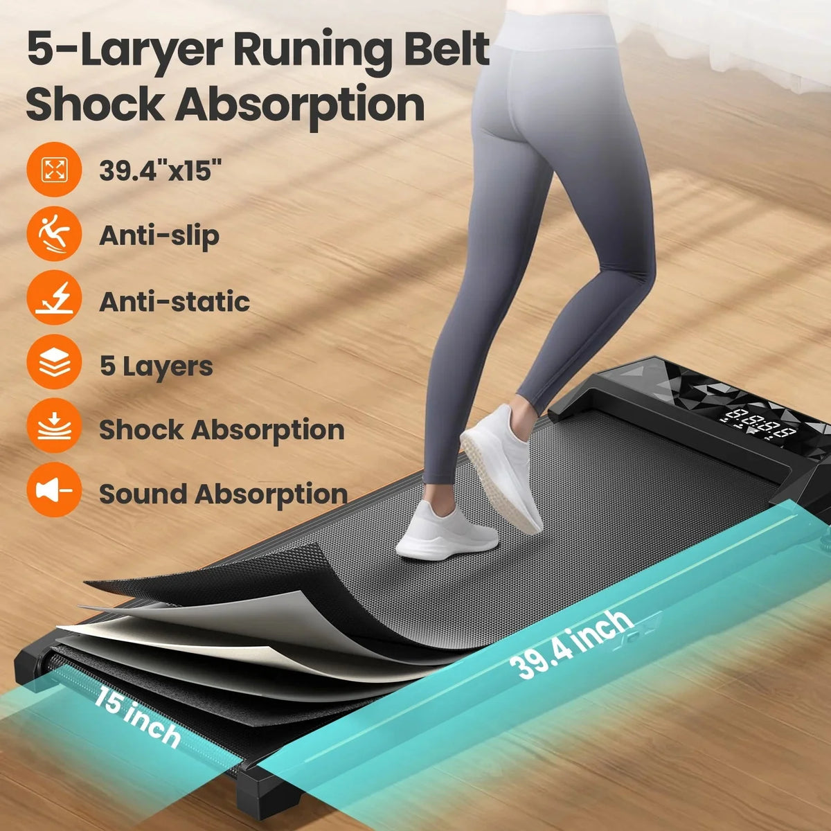 CoolHut Walking Pad, Under Desk Treadmill, 4-in-1 Home/Office Treadmill, No Installation, Low Noise, LED Display, 265 lb. Capacity with Remote Control