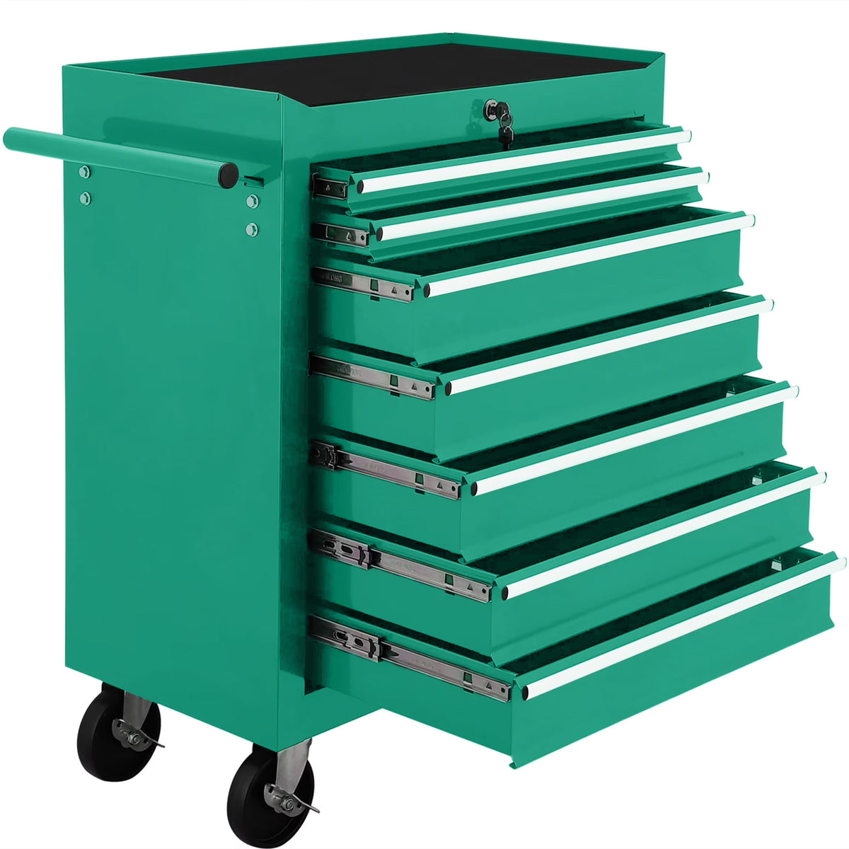 Aukfa Tool Chest, 24.5 in 7 - Drawer Steel Rolling Tool Box on Wheels for Workshop Garage, Red