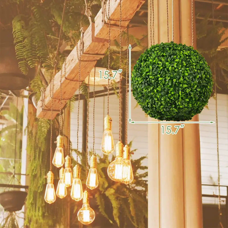 Two 15.7-Inch Artificial Boxwood Topiary Balls – Lifelike Decorative Sphere Plants