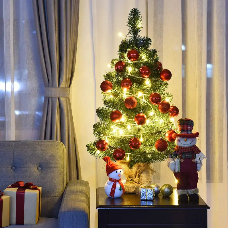 Tabletop Artificial Spruce Tree – PVC Green Mini Xmas Tree in Rustic Burlap Planter