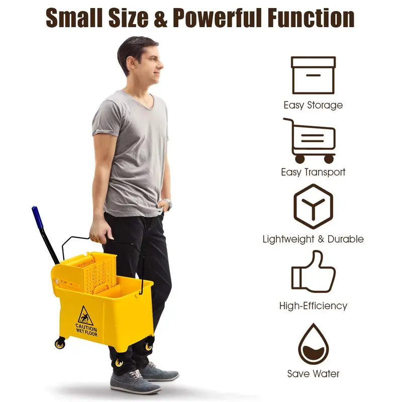 Commercial-Grade Mop Bucket with Wringer  Portable Floor Cleaning System for Home or Public Spaces
