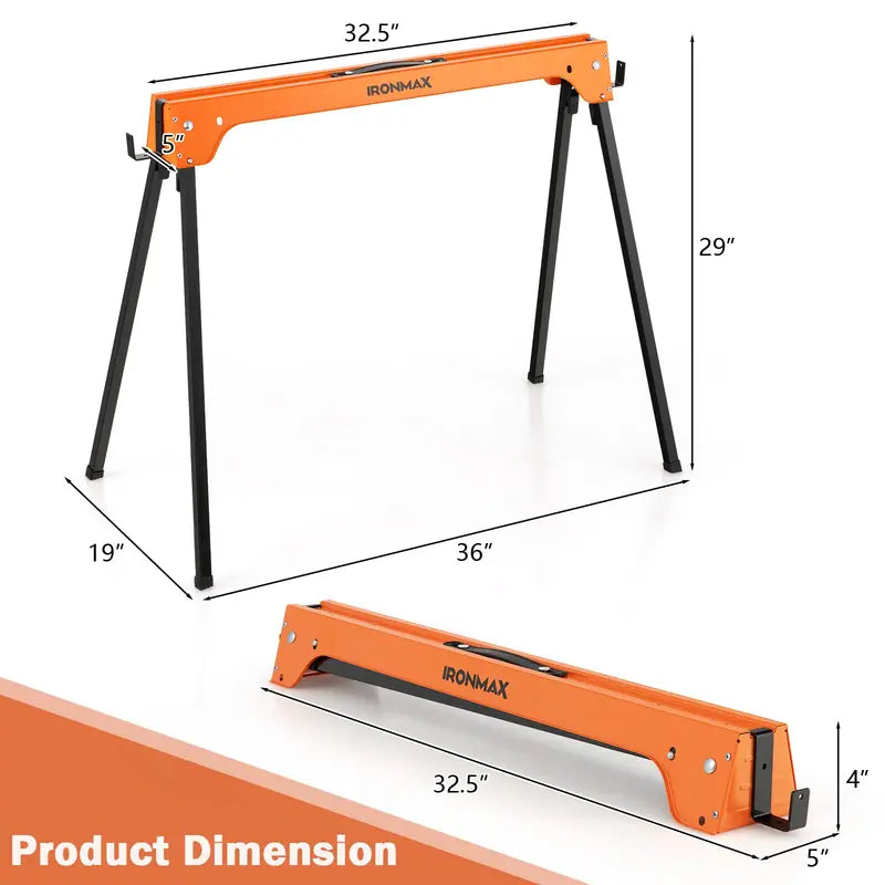 Twin Folding Sawhorses – Heavy-Duty 2×4 Support with 1322 LB Total Capacity