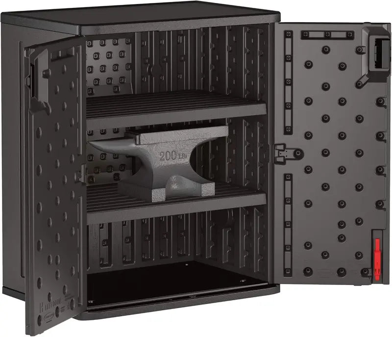 Suncast Heavy-Duty 9 cu. ft Resin Storage Cabinet – Lockable, Reinforced Shelves, USA-Made Garage or Workshop Organizer in Black