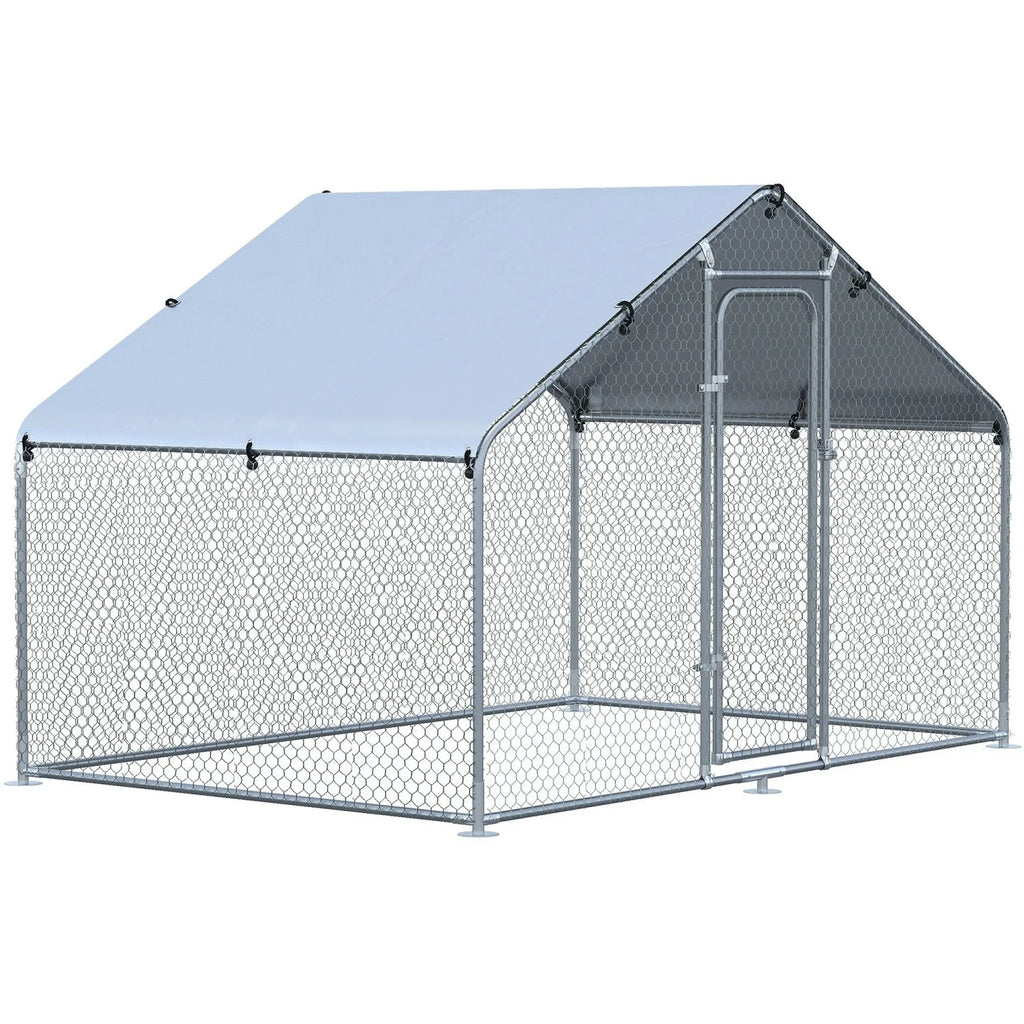 GFVCNIO PawHut Large Coop Metal Run with Waterproof and Anti-UV Cover Spire Shaped Walk-in Fence Cage Hen House for Outdoor and Yard Farm Use 1.26” Tube Diameter 9.8' x 6.6' x 6.4'