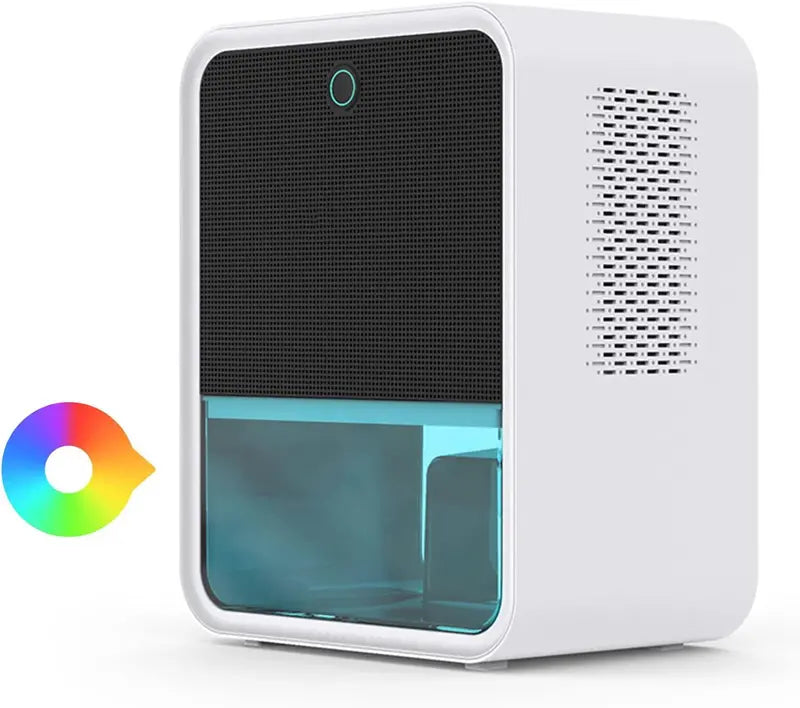Compact Bedroom Dehumidifier  2.2L Tank, Built-In Hygrometer & RGB LED Display