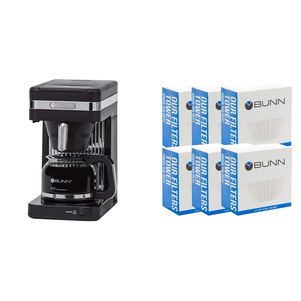 BUNN CSB2B Speed Brew Elite 10-Cup Coffee Maker, Black/SST & 8-12 Cup Coffee Filters, 6 each, 100ct