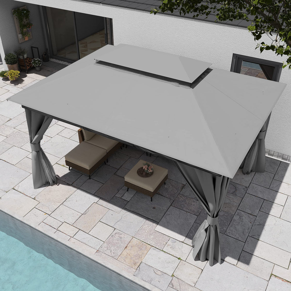 LAUSAINT HOME Outdoor Patio Gazebo 10'x13' with Expansion Bolts