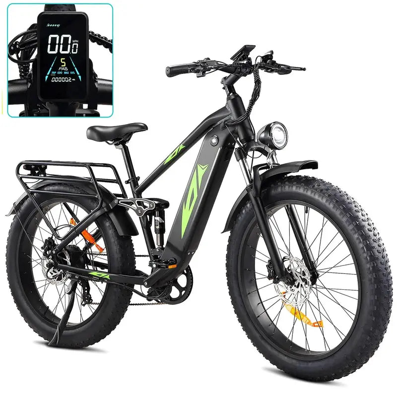 Premium 1000W Fat-Tire E-Bike for Adults – 48V 17.5Ah, 26″ Full-Suspension, 28mph, 60-Mile Range, UL Approved