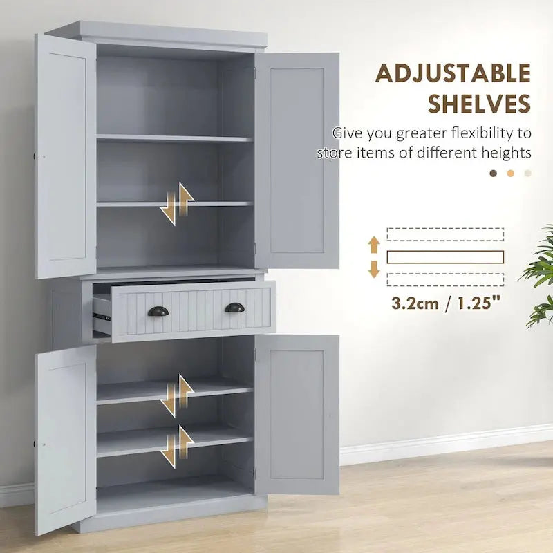 Traditional Pantry Cabinet – 72″ Freestanding Storage with Doors, Drawers & Adjustable Shelves