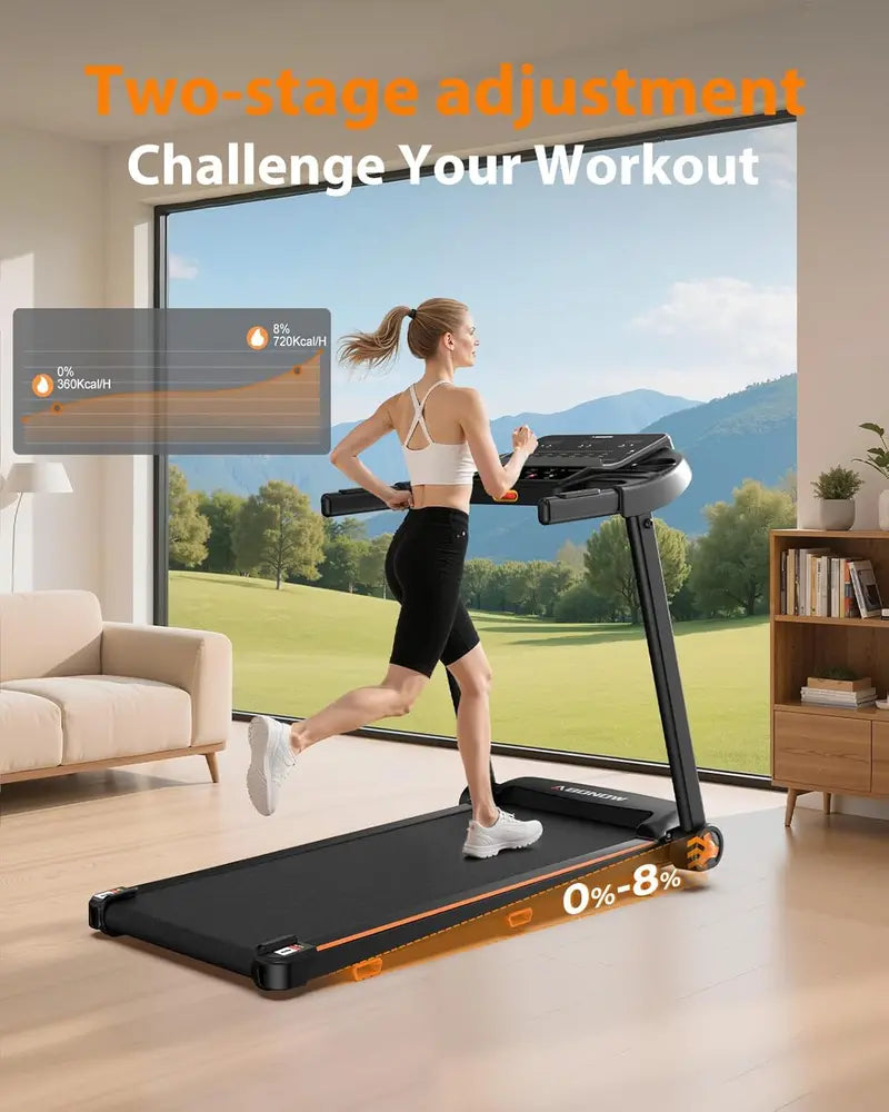 Compact Foldable Home Treadmill with Adjustable Incline & Dual LED Display for Office or Living Space