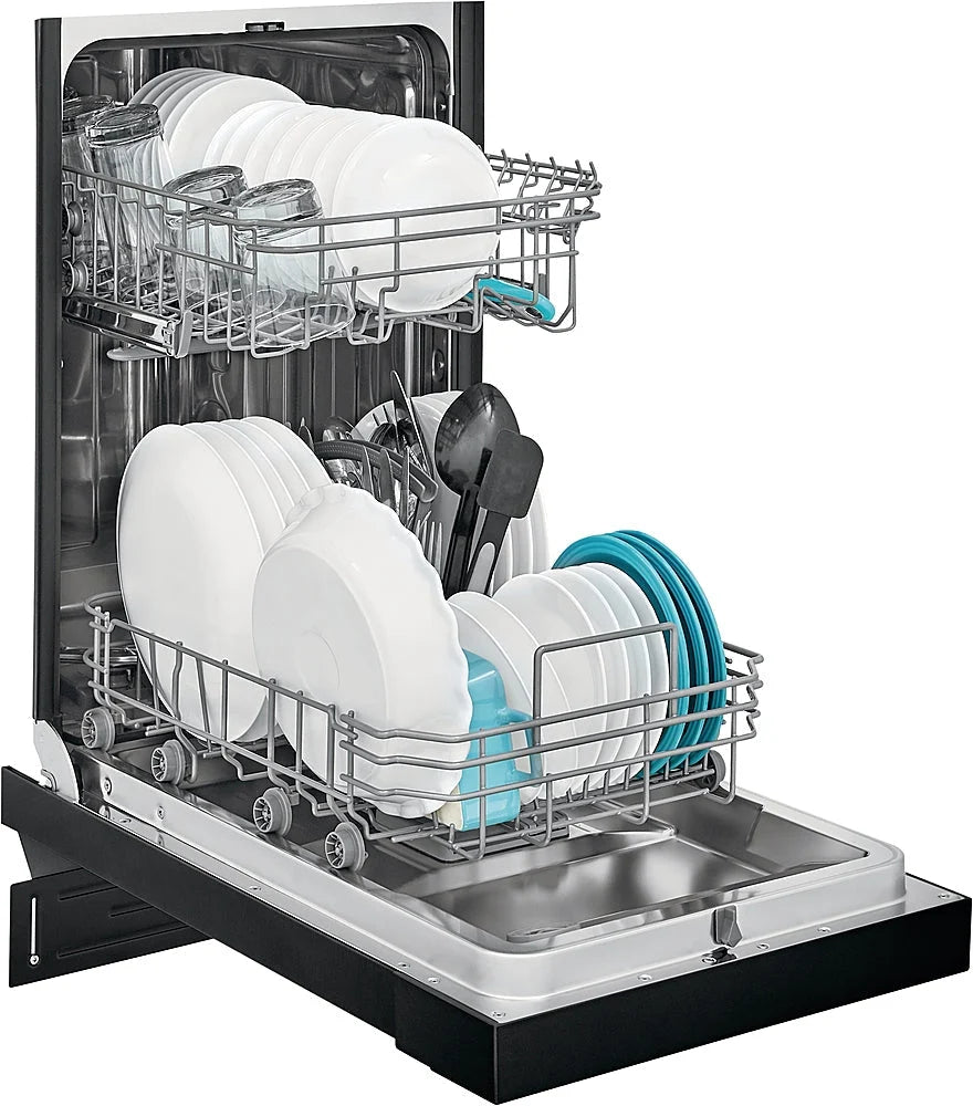 Frigidaire - 18" Compact Front Control Built-In Dishwasher with Stainless Steel Tub, 52 dBA - Black