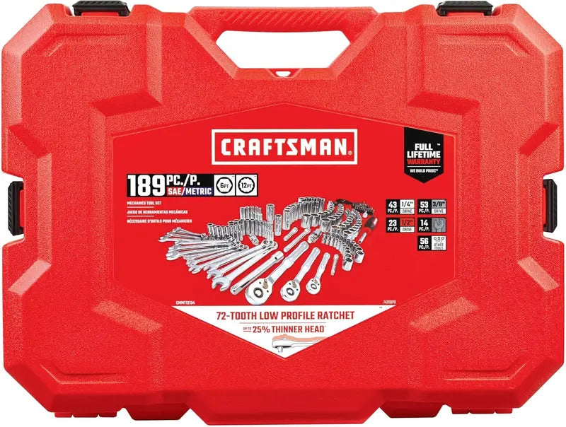 CRAFTSMAN 189-Piece Mechanics Tool Set  Includes 1/4 and 3/8 Drive Ratchets, Sockets, and Accessories (CMMT12134)