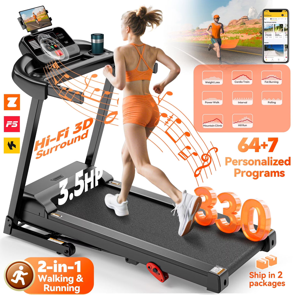Folding Treadmill W/ Incline, 3.5HP Treadmill for Home W/330 lb Capacity, 71 Programs