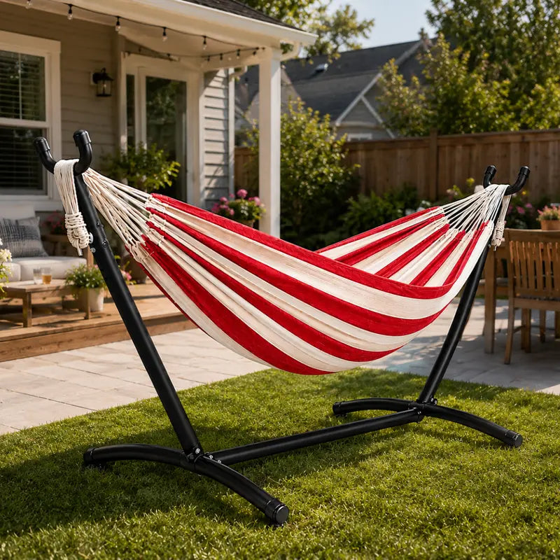 Sturdy Double Hammock Kit with Steel Stand for Yard, Patio, or Garden