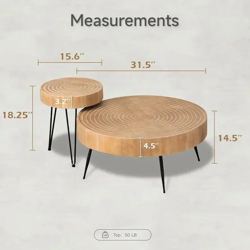 Two-Piece Farmhouse Nesting Coffee Tables – Stylish Round Accent Set for Cozy Living Spaces