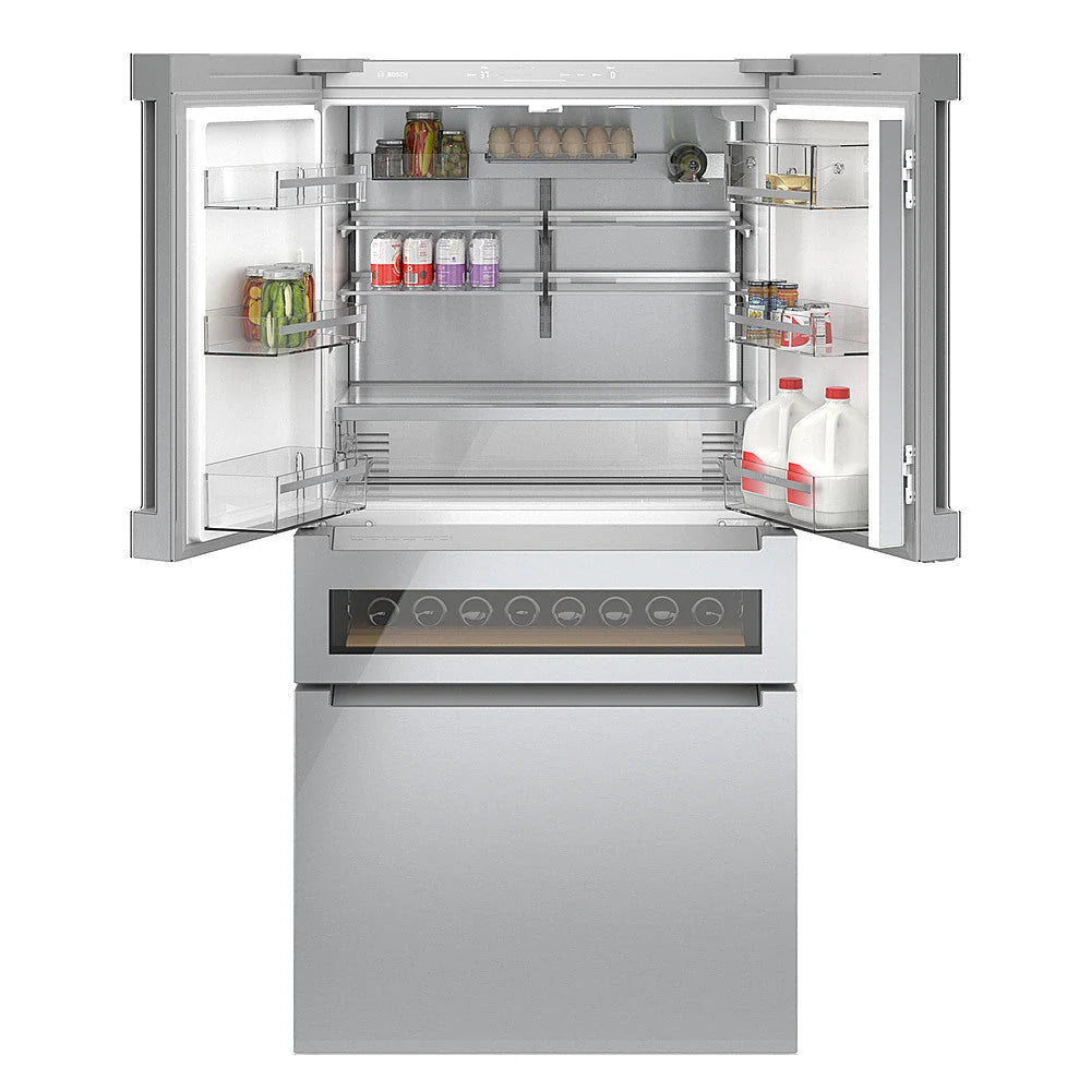 Bosch - 800 Series 20 Cu. Ft. 4-Door French Door Counter-Depth Smart Refrigerator with Beverage Cooler Drawer - Stainless steel