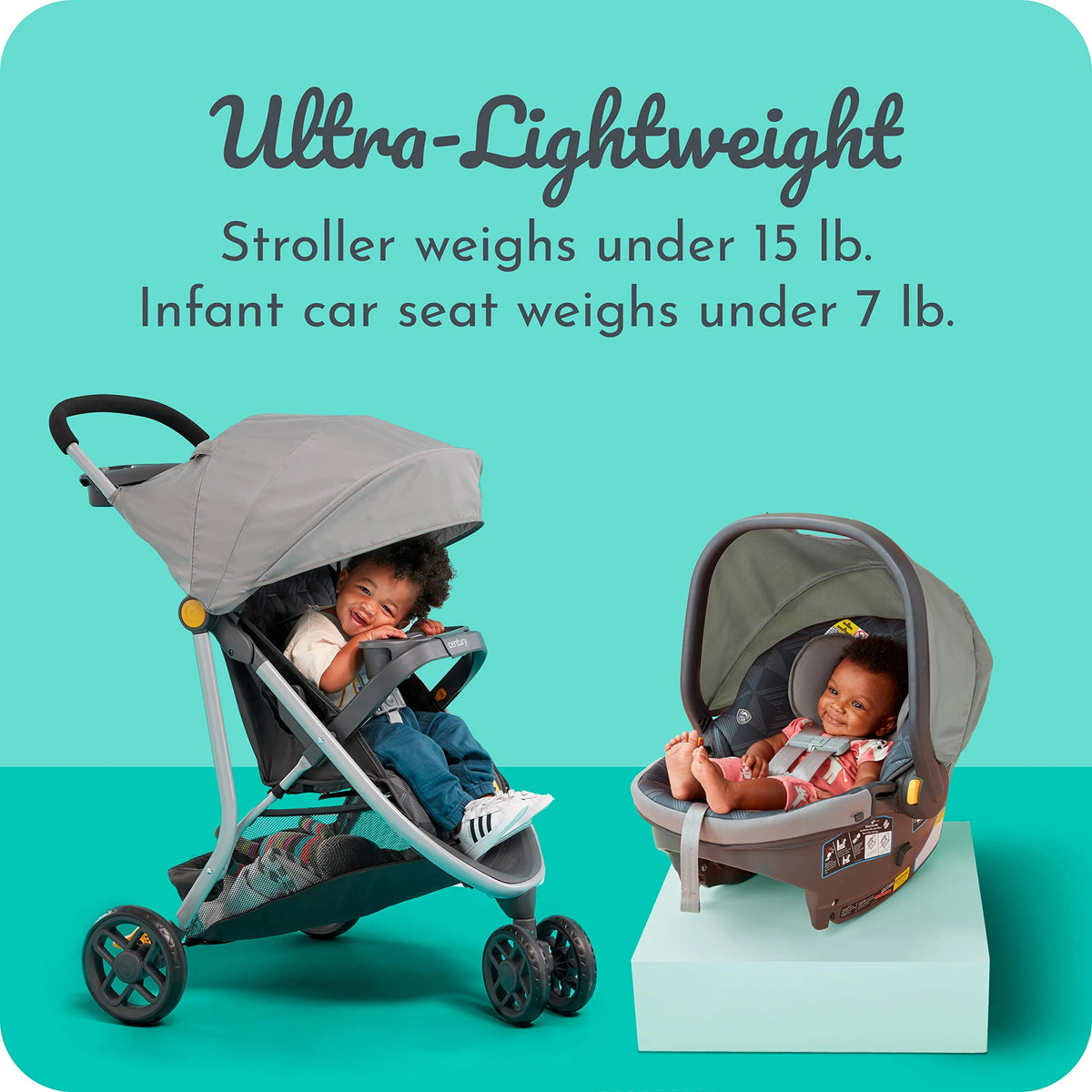 Century Stroll On 3-Wheel 2-in-1 Lightweight Travel System u2013 Infant Car Seat and Stroller Combo, Metro