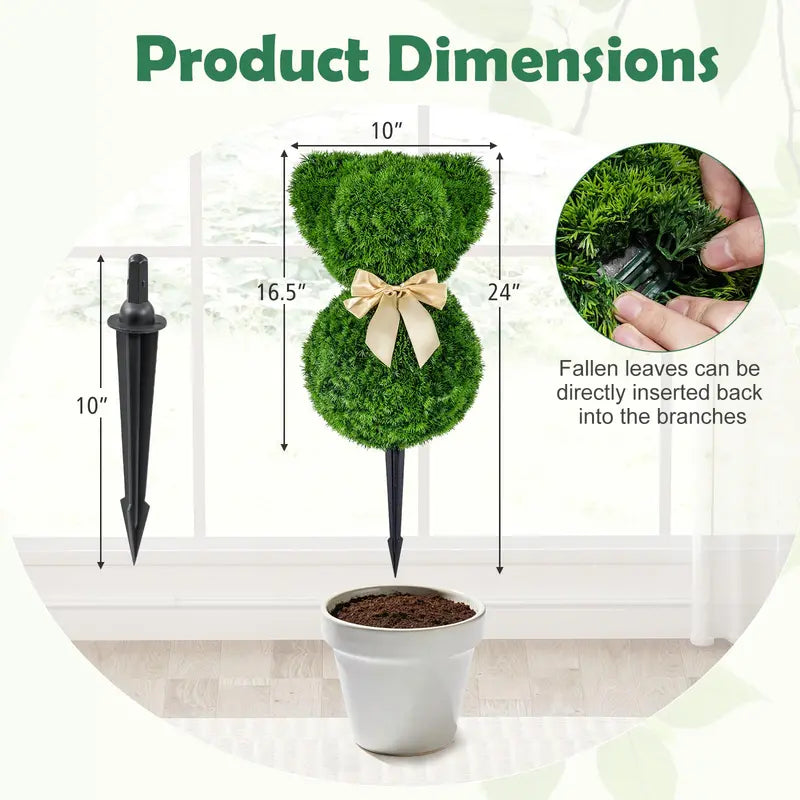 Sun-Resistant Teddy Bear Topiary Pair — 16.5-Inch UV-Protected Faux Boxwood Plants