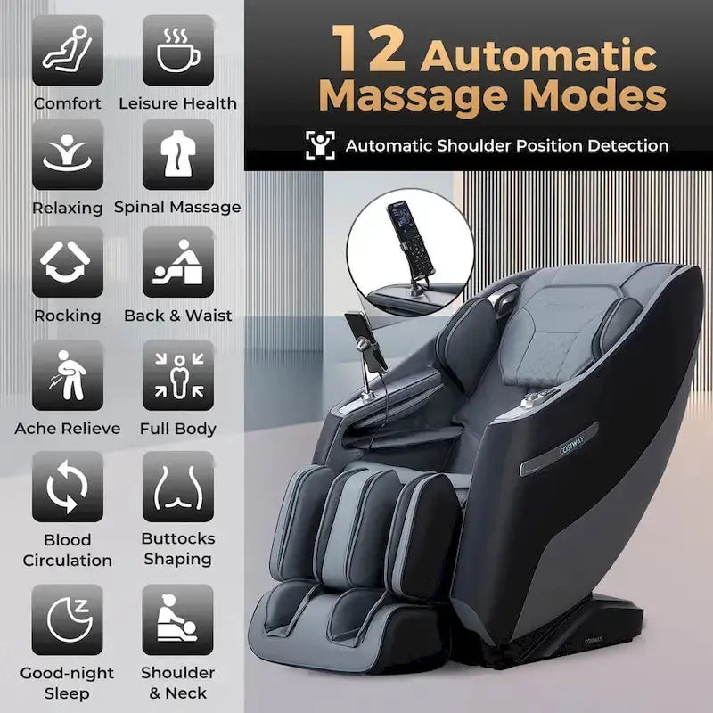 Costway SL-Track Zero Gravity Massage Chair  Full-Body Roller Therapy with Lumbar Heat and Waist Support