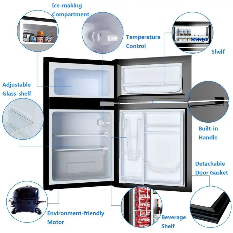 Costway Refrigerator Small Freezer Cooler Fridge Compact 3.2 Cu Ft. Unit