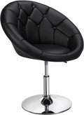 HOMEZY Round Tufted Back Chair Contemporary Height Adjustable, 360° Swivel, Accent Vanity Chair for Living Room, Modern Look, Black