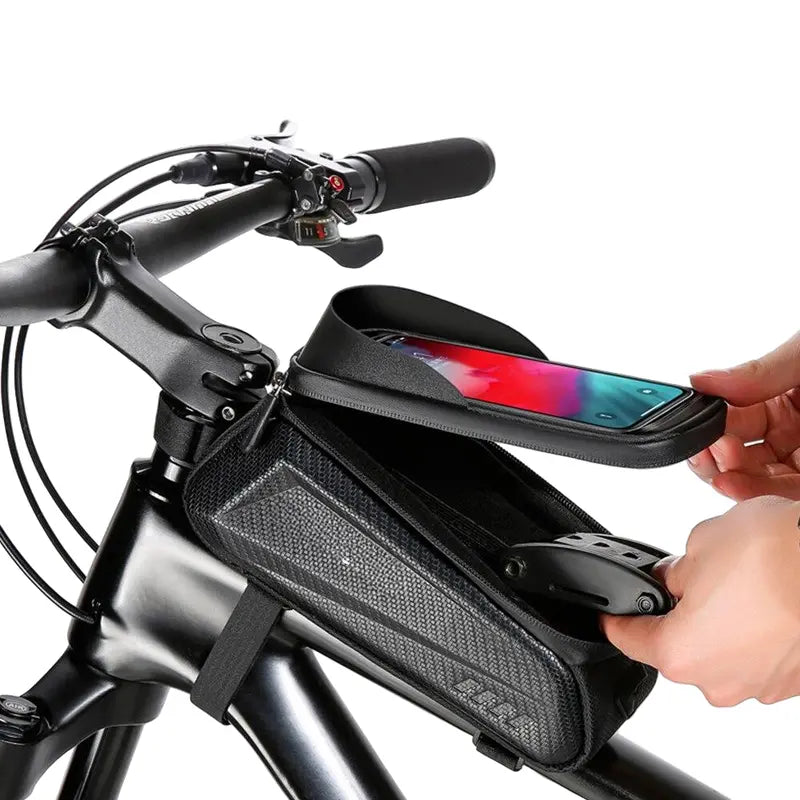Touchscreen-Compatible Bike Phone Mount with Protective Cover and Storage Pouch