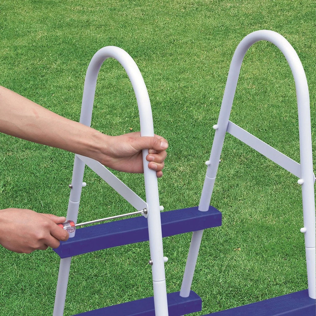 Bestway 52 Inch Steel Above Ground Swimming Pool Ladder No-Slip Steps (Used)💝 Last Day For Clearance
