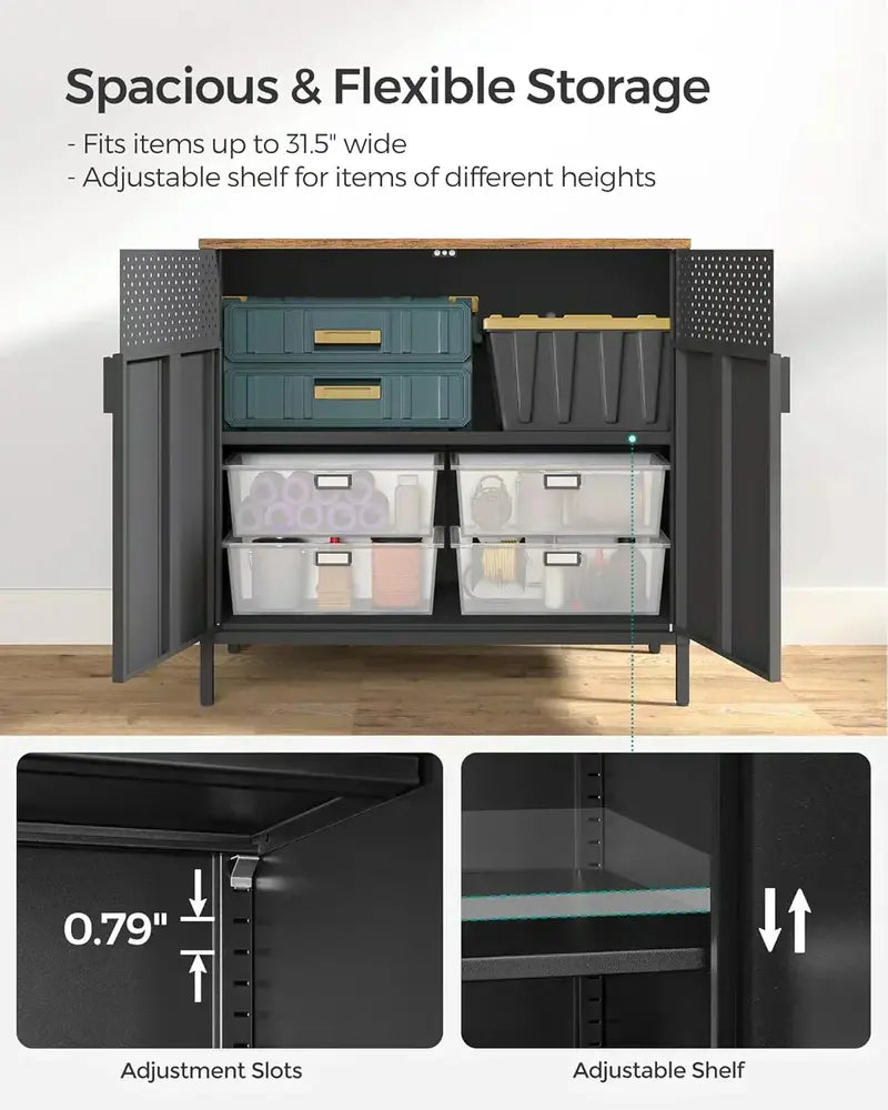 SONGMICS Slim Metal Sideboard — Two-Door Storage Cabinet Measuring 15.7 x 31.5 x 29.9 Inches