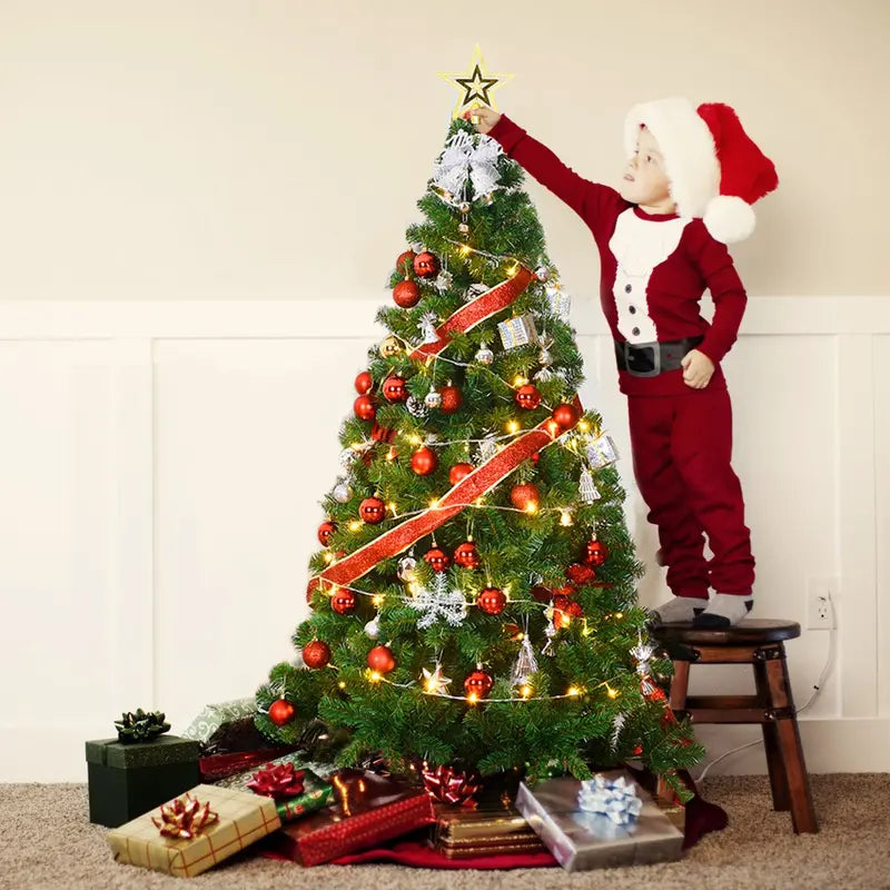 Sturdy Pre-Lit Artificial Christmas Tree with Reinforced Metal Stand