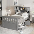 Twin/Full Captain Bed with Storage – Solid Wood Platform Frame Featuring 4 Drawers & Bookcase Headboard