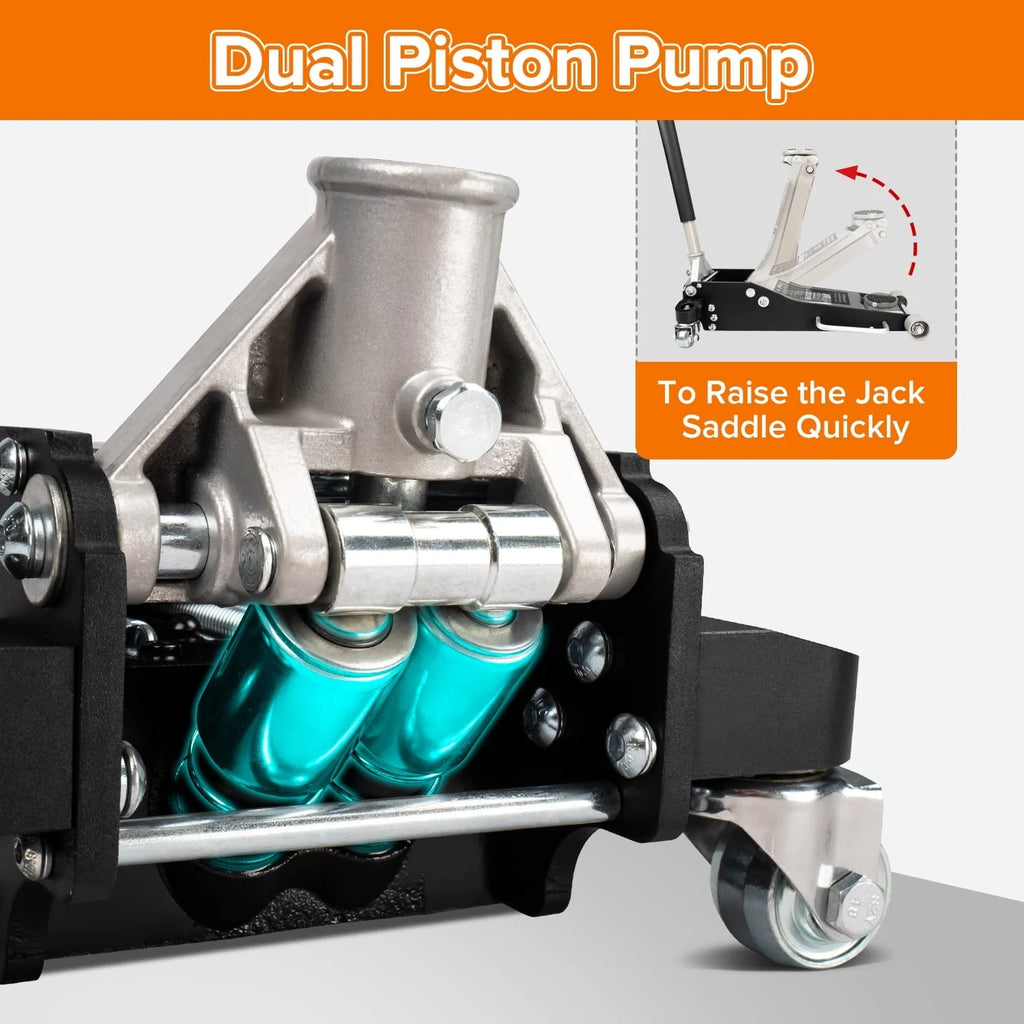 Donext 3 Ton Low Profile Racing Floor Jack - Aluminum and Steel Construction, Dual Pistons Quick Lift Pump, Lifting Range 3.54"-19.69"