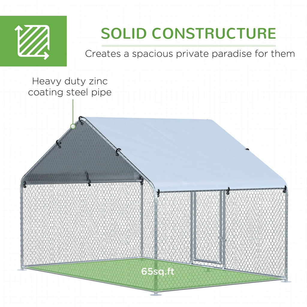 GFVCNIO PawHut Large Coop Metal Run with Waterproof and Anti-UV Cover Spire Shaped Walk-in Fence Cage Hen House for Outdoor and Yard Farm Use 1.26” Tube Diameter 9.8' x 6.6' x 6.4'
