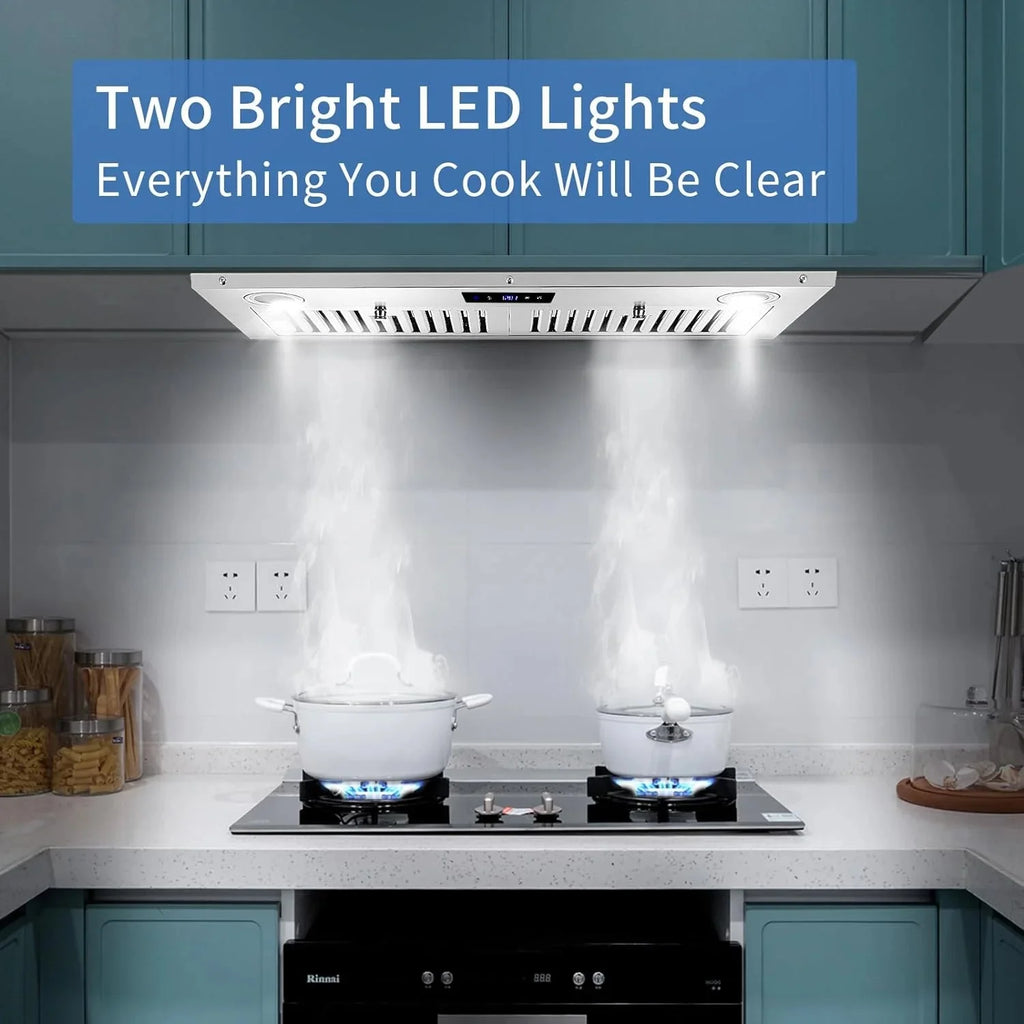 Zomagas 30 inch 600CFM Range Hood Insert Stainless Steel Kitchen Vent Hood Touch Control with LED Lights,Baffle Filters