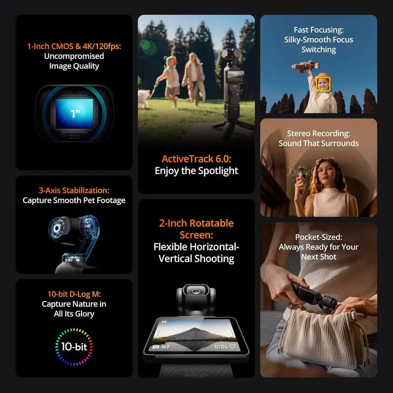 DJI Osmo Pocket 3 Creator Combo  4K/120fps Vlog Camera with Enhanced Stabilization & Mic Support