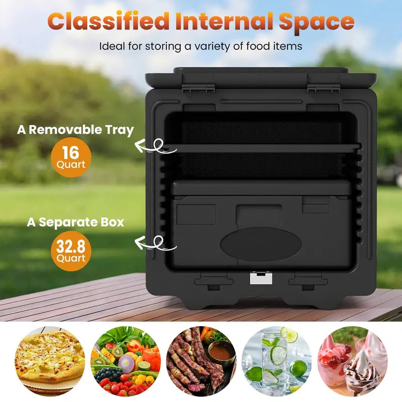 Two-Tier Insulated Food Pan Transporter with Removable Tray and Stackable Design