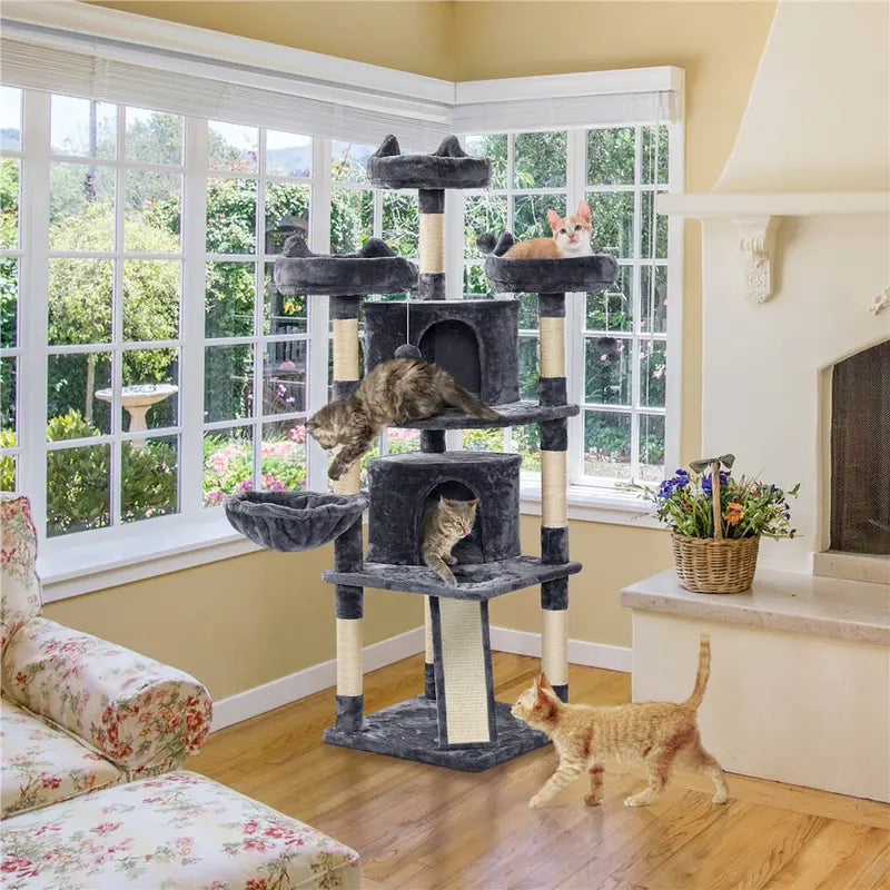 Topeakmart 69” Large Cat Tree Tower with 2 Condos and Scratching Post, Dark Gray