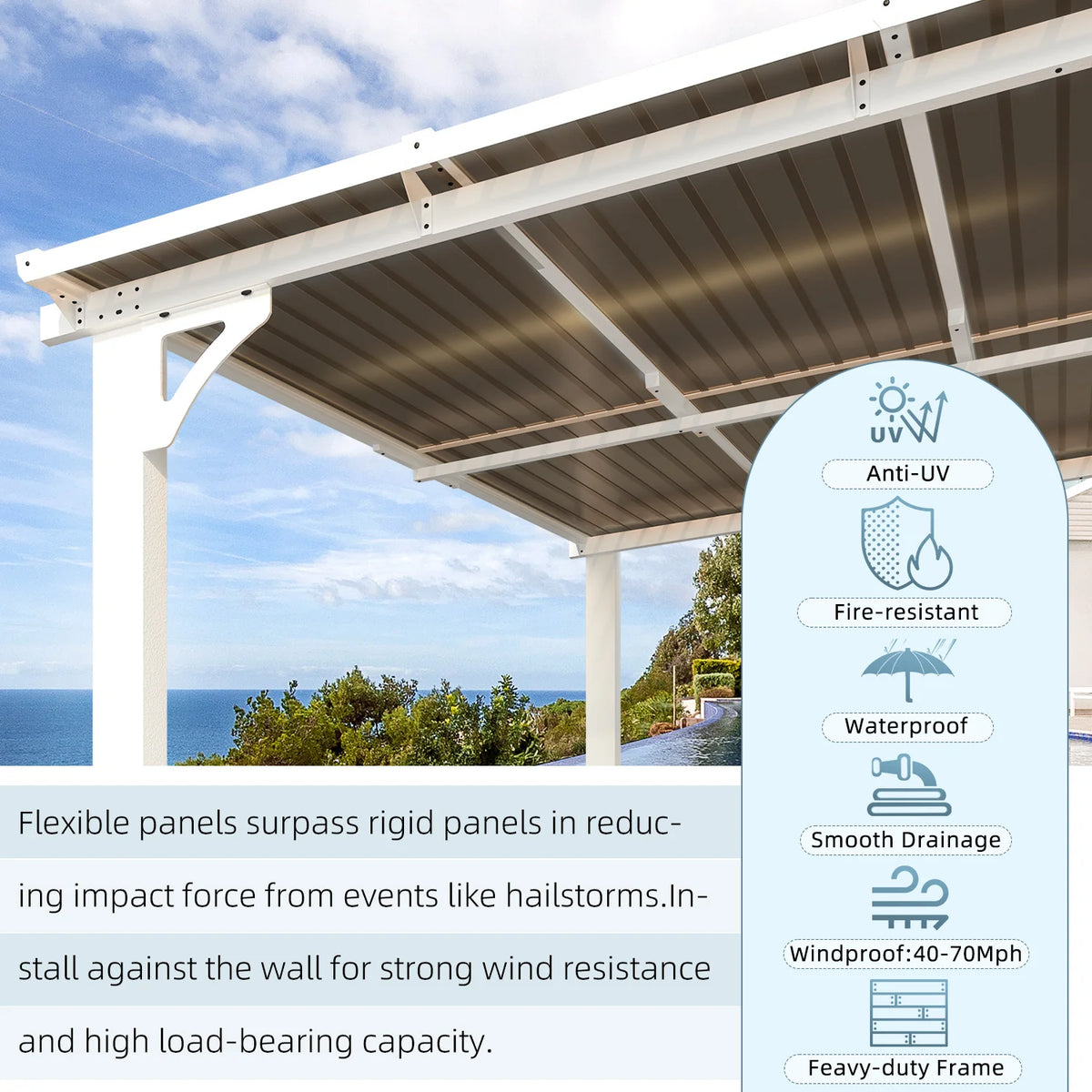 AECOJOY 8' x 5' Wall Mounted Gazebos Pergola, White